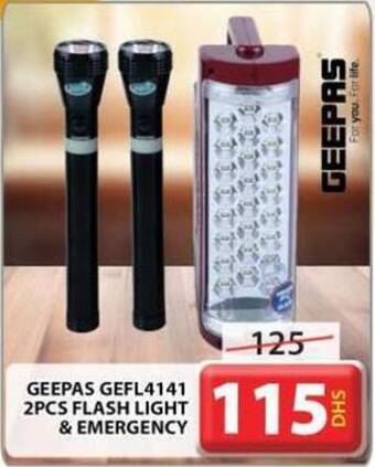 Grand Hyper Market GEEPAS GEFL4141 2PCS FLASH LIGHT & EMERGENCY offer