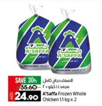 Lulu Hypermarket A'Saffa Frozen Whole Chicken 1.1 kg x 2 offer