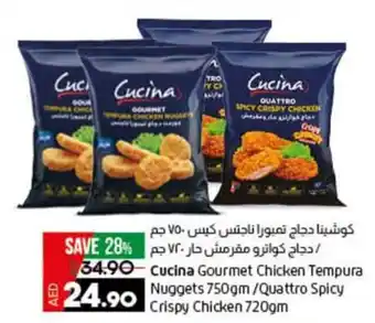 Lulu Hypermarket Cucina Gourmet Chicken Tempura Nuggets 750gm/Quattro Spicy Crispy 720gm offer