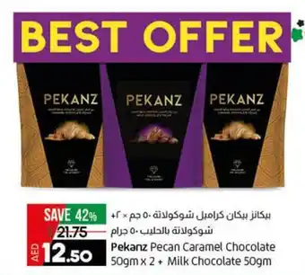 Lulu Hypermarket Pekanz Pecan Caramel Chocolate 50gm x 2 + Milk Chocolate 50gm offer