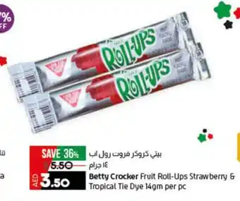 Lulu Hypermarket Betty Crocker Fruit Roll-Ups Strawberry & Tropical Tie Dye 14gm per pc offer