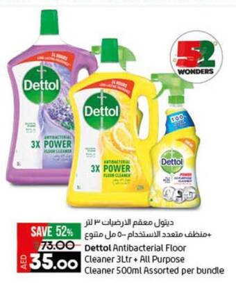 Lulu Hypermarket Dettol Antibacterial Floor Cleaner 3Ltr + All Purpose Cleaner 500ml Assorted per bundle offer