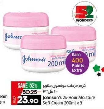 Lulu Hypermarket Johnson's 24-Hour Moisture Soft Cream 200ml x 3 offer