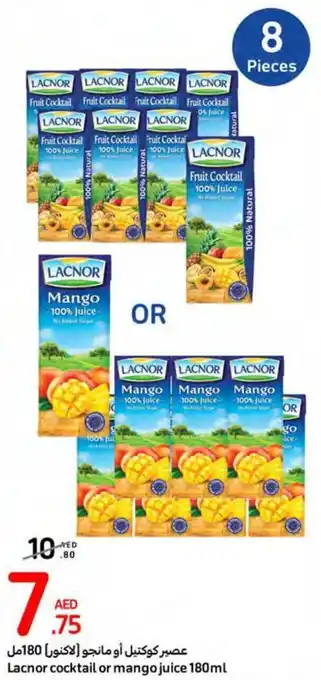 Carrefour Lacnor cocktail or mango juice 180ml offer