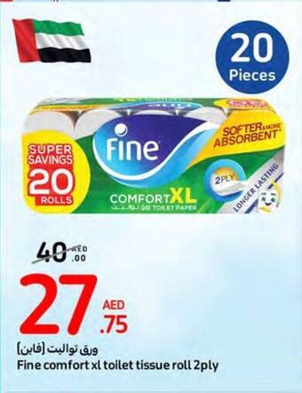 Carrefour Fine comfort xl toilet tissue roll 2ply offer