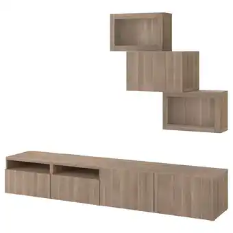 Ikea Bestå tv storage combination/glass doors, grey stained walnut effect/lappviken grey stained walnut eff clear glass, 240x42x19 offer