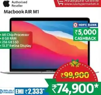 Lulu Hypermarket Macbook AIR M1 Chip Processor 8 GBRAM 256 GBSSD 13.3 Retina Dsiplay offer