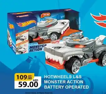 Lulu Hypermarket HOTWHEELS L&S MONSTEP ACTION BATTERY OPERATED offer