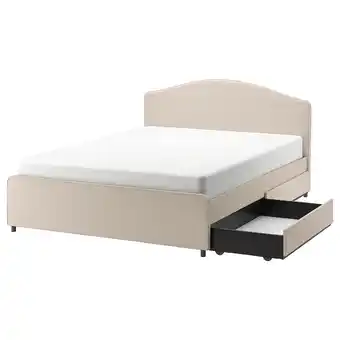 Ikea Hauga upholstered bed, 2 storage boxes, lofallet beige, 160x200 cm offer