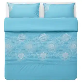 Ikea Tuvnarv duvet cover and 2 pillowcases, blue/natural, 240x220x50x80 cm offer