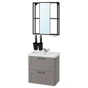 Ikea Enhet / tvällen bathroom furniture, set of 13, grey frame/anthracite runskär tap, 64x43x65 cm offer