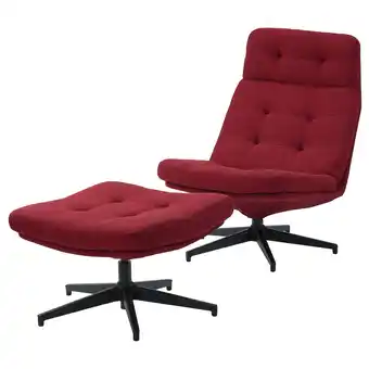 Ikea Havberg armchair and footstool, lejde red/brown offer