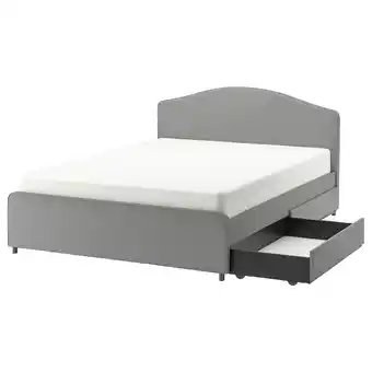 Ikea Hauga upholstered bed, 2 storage boxes, vissle grey, 180x200 cm offer