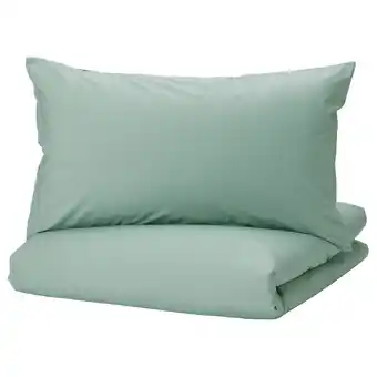 Ikea Strandtall duvet cover and 2 pillowcases, grey-green/dark green, 240x220/50x80 cm offer