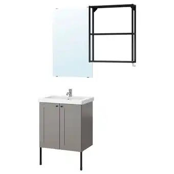 Ikea Enhet / tvällen bathroom furniture, set of 11, grey frame/anthracite pilkån tap, 64x43x87 cm offer