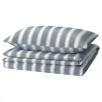Ikea Strutbräken duvet cover and pillowcase, white/blue/stripe, 150x200/50x80 cm offer
