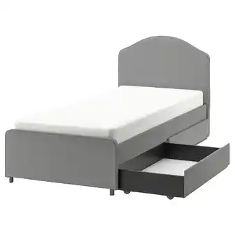 Ikea Hauga upholstered bed, 2 storage boxes, vissle grey, 90x200 cm offer