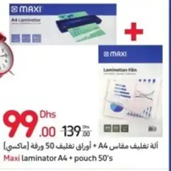 Carrefour Maxi laminator A4 +pouch 50's offer