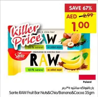 Gala Supermarket Sante RAW Fruit Bar Nuts&Chia / Banana&Cocoa 35gm offer