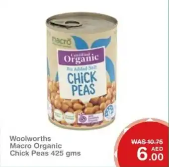 Choithrams Woolworths Macro Organic Chick Peas 425 gms offer