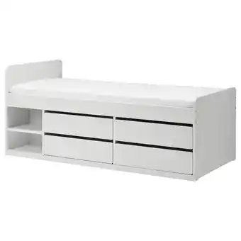 Ikea Släkt bed frame w storage+slatted bedbase, white, 90x200 cm offer