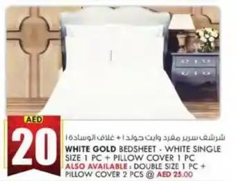 KM Trading WHITE GOLD BEDSHEET - WHITE SINGLE SIZE 1 PC + PILLOW COVER 1 PC offer