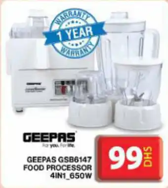 Grand Hyper Market GEEPAS GSB6147 FOOD PROCESSOR 4IN1_650W offer