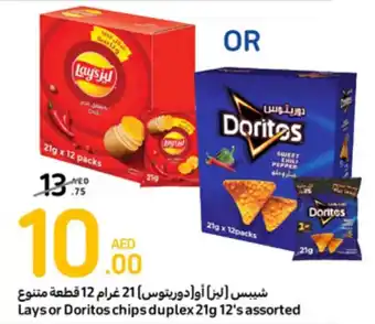Carrefour Lays or Doritos chips duplex 21g 12's assorted offer