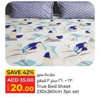 Lulu Hypermarket True Bed Sheet 230x260cm 3pc set offer