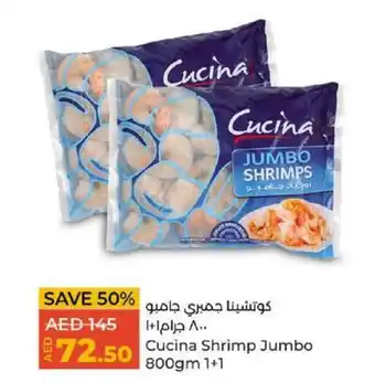 Lulu Hypermarket Cucina Shrimp Jumbo 800 gm 1+1 offer