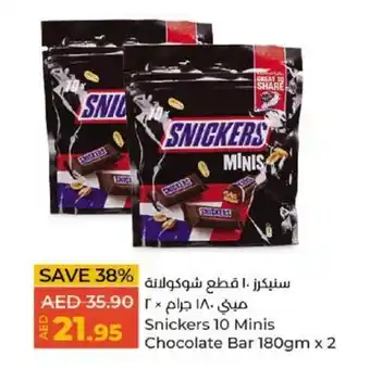 Lulu Hypermarket Snickers 10 Minis Chocolate Bar 180gm x 2 offer