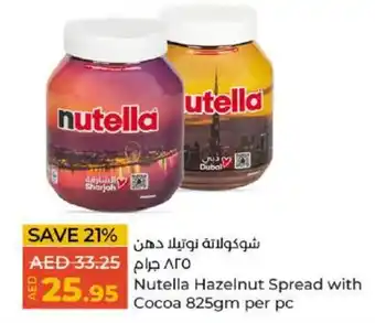Lulu Hypermarket Nutella Hazelnut Spread with Cocoa 825gm per pc offer