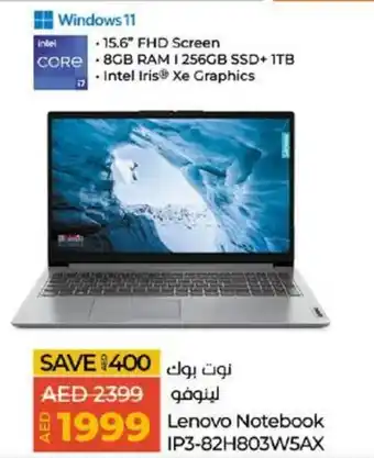 Lulu Hypermarket Lenovo Notebook IP3-82H803W5AX offer