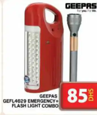 Grand Hyper Market GEEPAS GEFL4629 EMERGENCY+ FLASH LIGHT COMBO offer