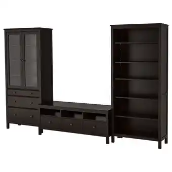Ikea Hemnes tv storage combination, black-brown/clear glass, 326x197 cm offer