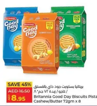 Lulu Hypermarket Britannia Good Day Biscuits Pista Cashew/Butter 72gm x 8 offer