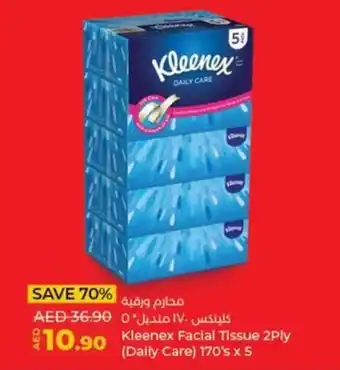 Lulu Hypermarket Kleenex Facial Tissue 2Ply (Daily Care) 170's x 5 offer