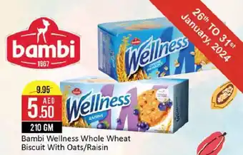 Bambi Wellness Whole Wheat Biscuit With Oats / Raisin 210gm