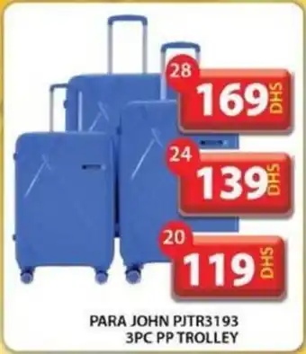 Grand Hyper Market PARA JOHN PJTR3193 3PC PP TROLLEY 20" offer