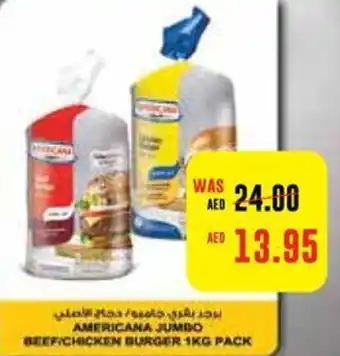 Abu Dhabi Coop AMERICANA JUMBO BEEF CHICKEN BURGER 1KG PACK offer