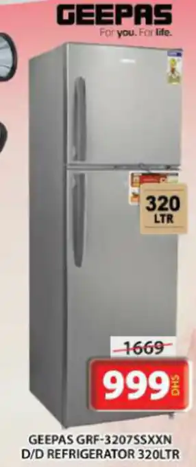 Grand Mall Sharjah GEEPAS GRF-3207SSXXN D/D REFRIGERATOR 320LTR offer