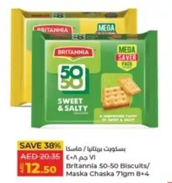 Lulu Hypermarket Britannia 50-50 Biscuits/ Maska Chaska 71gm 8+4 offer
