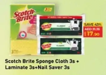 Lulu Hypermarket Scotch Brite Sponge Cloth 3s + Laminate 3s+Nail Saver 3s offer