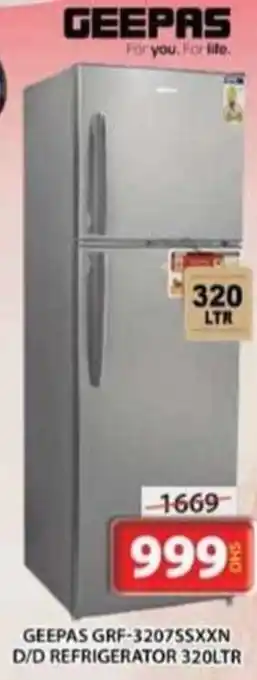 Grand Hyper Market GEEPAS GRF-32075SXXN D/D REFRIGERATOR 320LTR offer