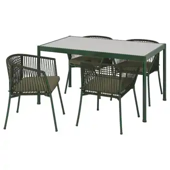 Ikea SegerÖn Table and 4 chairs with armrests, outdoor dark green/frösön/duvholmen dark beige-green, 147 cm offer