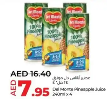 Lulu Hypermarket Del Monte Pineapple Juice 240ml x 4 offer