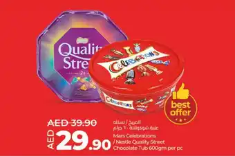 Lulu Hypermarket Mars Celebrations /Nestle Quality Street Chocolate Tub 600gm per pc offer