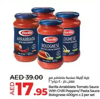 Lulu Hypermarket Barilla Arrabbiata Tomato Sauce With Chilli Peppers/Pasta Sauce Bolognese 400gm x 2 per set offer