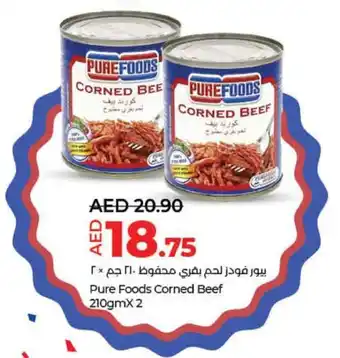 Lulu Hypermarket Pure Foods Corned Beef 210gmx 2 offer