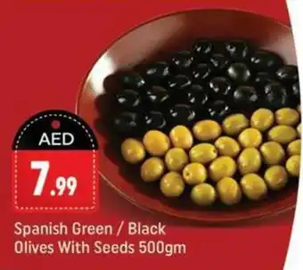 Shaklan Spanish Green / Black Olives With Seeds 500gm offer